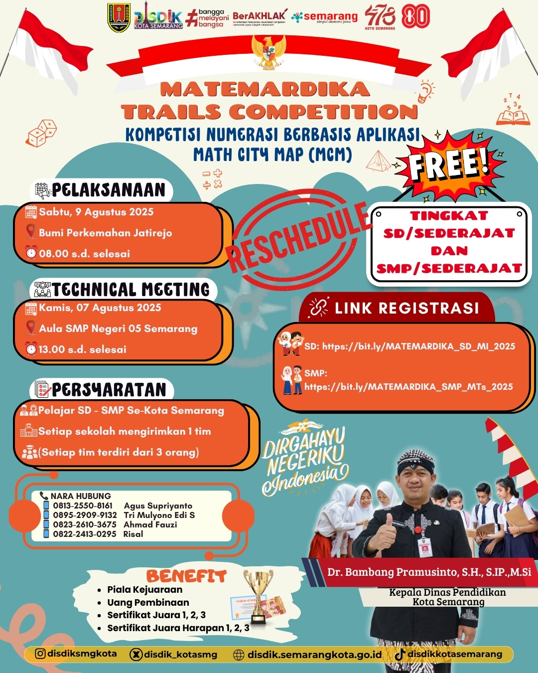 PENGUMUMAN PERUBAHAN JADWAL & LOKASI Matemardika Trails Competition